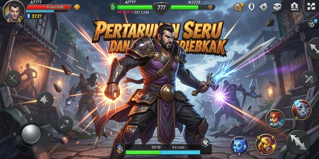 Tangkapan layar A7777 memperlihatkan aksi pertarungan yang penuh semangat.