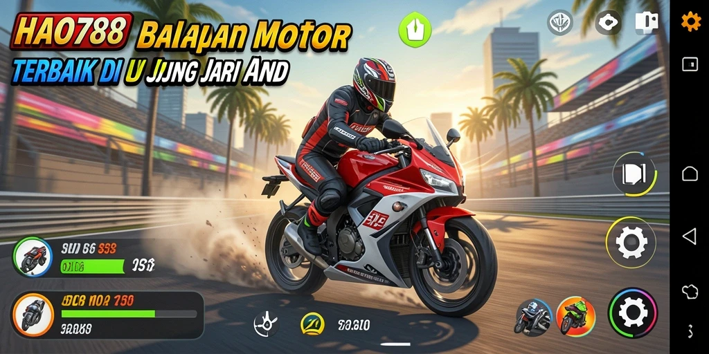 Tampilan gameplay balapan motor yang mendebarkan di HAO788.