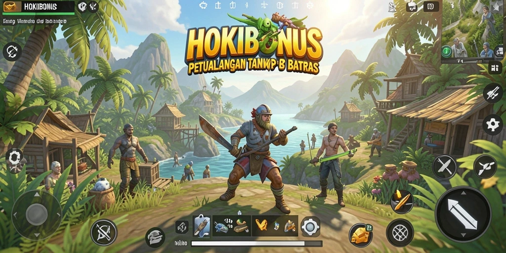Screenshot gameplay HOKIBONUS menampilkan aksi petualangan di dunia terbuka.