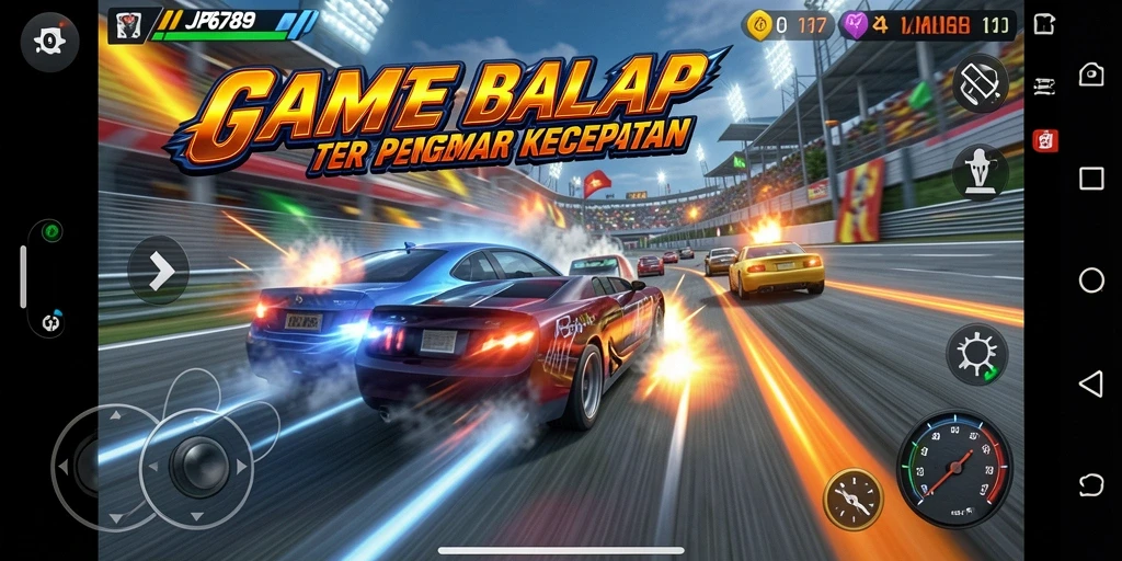 Screenshot gameplay <strong>JP6789</strong> yang menampilkan aksi balapan yang mendebarkan.