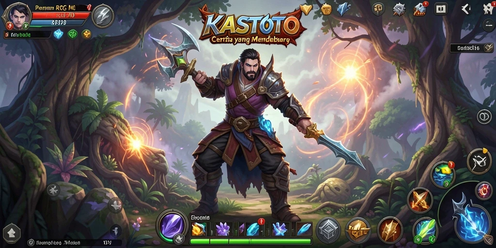 Tampilan gameplay KASTOTO yang menampilkan pertempuran RPG yang seru.