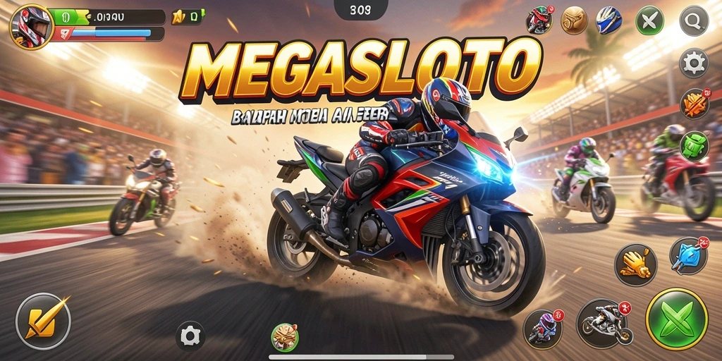 Tampilan gameplay balapan motor yang seru di MEGASLOTO.