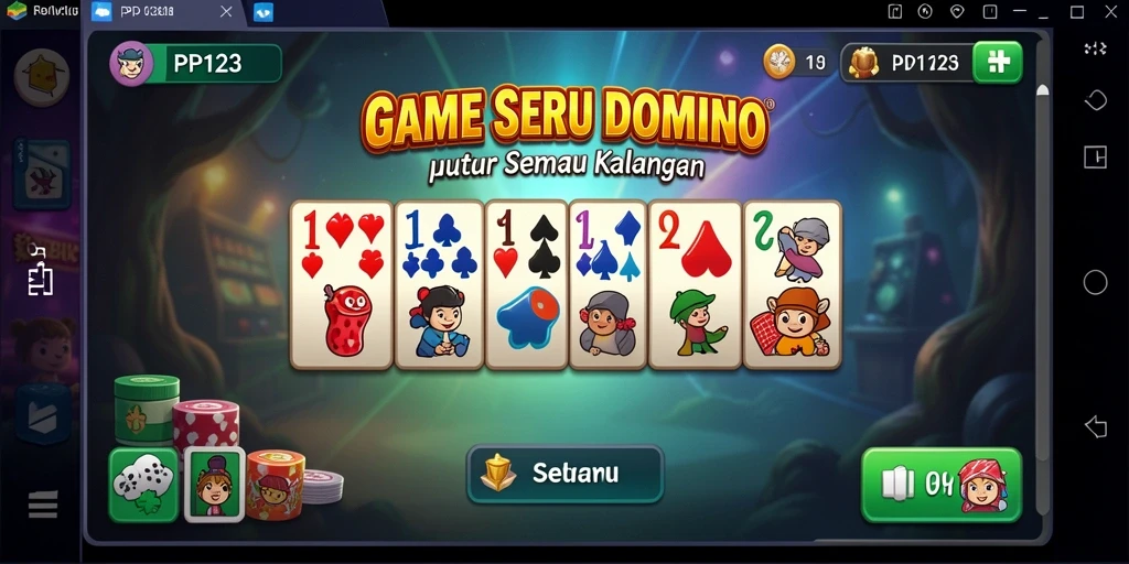 Tampilan utama PP123 menampilkan gameplay Domino yang seru dan interaktif.