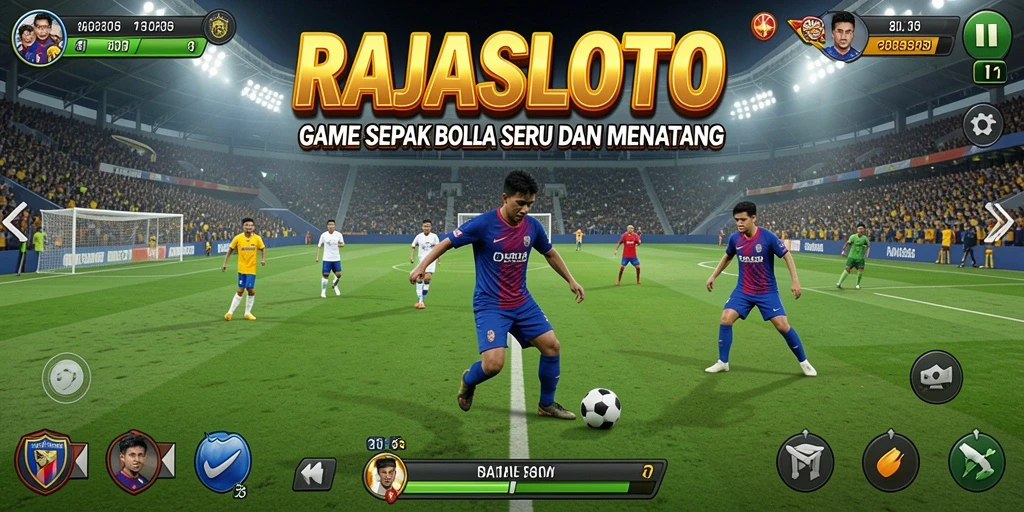 Tangkapan layar game RAJASLOTO menampilkan aksi sepak bola seru dan menegangkan.