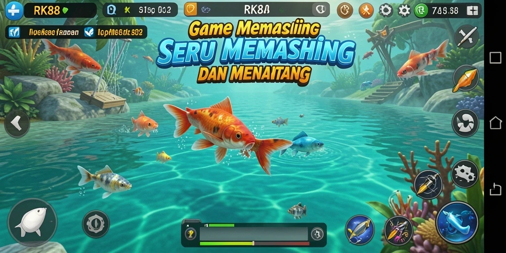 Tampilan seru gameplay dalam RK88 dengan pengalaman memancing yang mendebarkan.