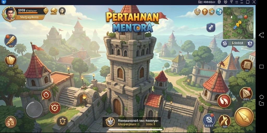 Tampilan aksi dalam game Tower Defense S9S9 dengan menara yang siap melawan musuh.